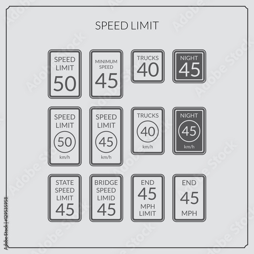 speed limit road sign icon set