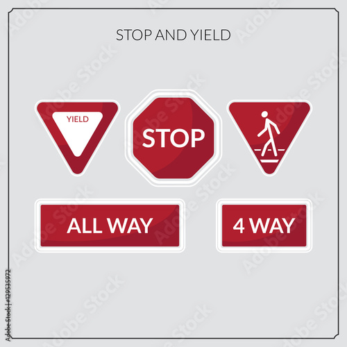 stop and yield road sign icon set