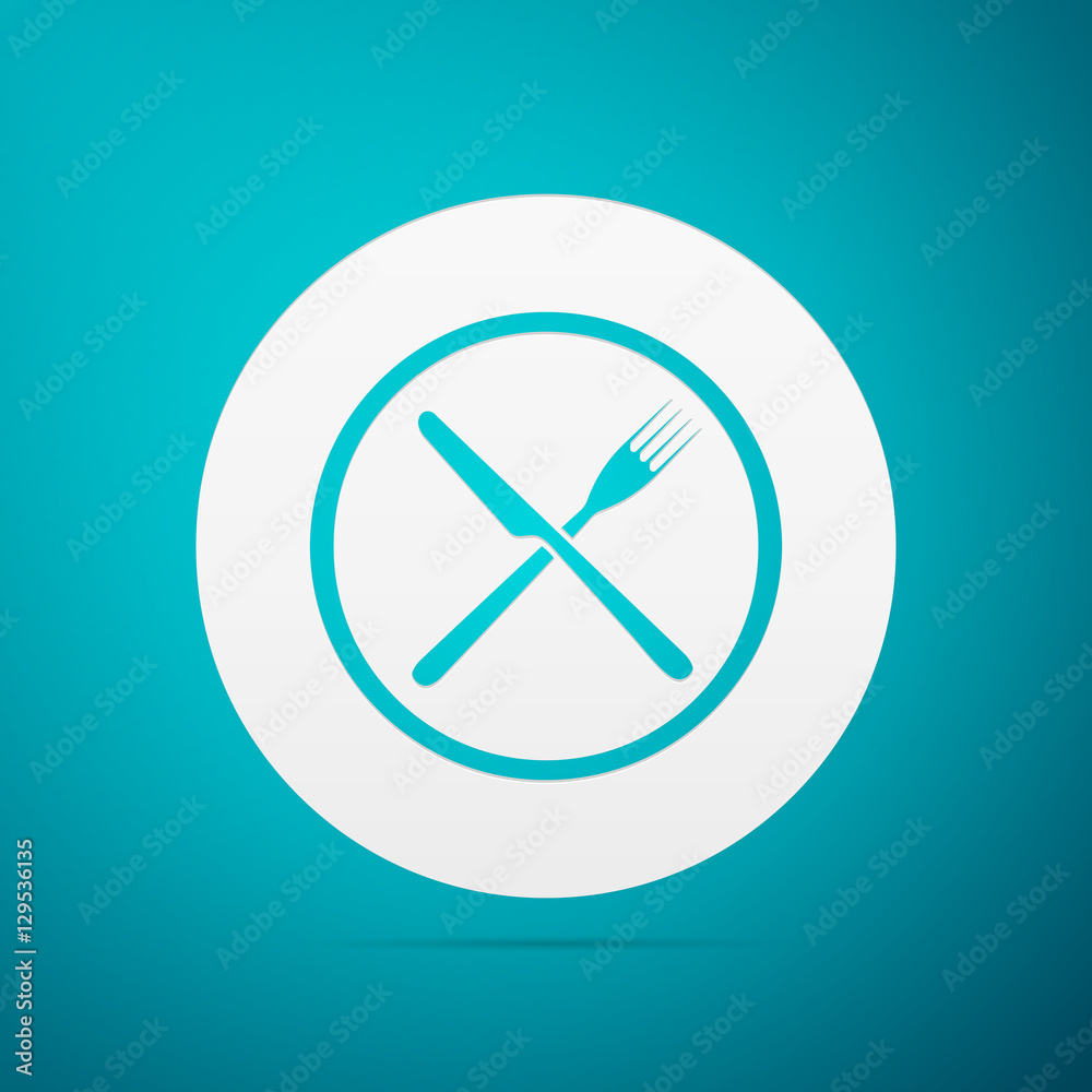 Restaurant icon. Crossed fork and knife flat icon on blue background. Vector Illustration Restaurant icon. Crossed fork and knife flat icon on blue background. Vector Illustration