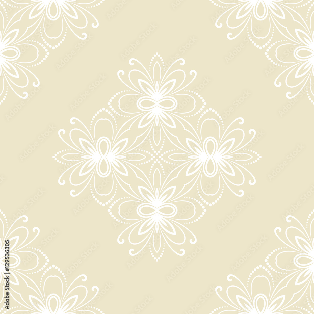 Floral ornament. Seamless abstract classic pattern with flowers. Light yellow and white pattern
