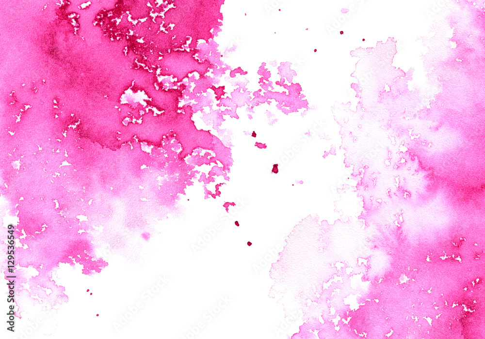 Abstract pink watery frame.Aquatic backdrop.Ink drawing.Watercolor hand drawn image.Wet splash.White background.