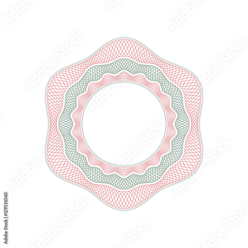 Guilloche decorative rosette element. Digital watermark. It can be used as a protective layer for certificate, voucher, banknote, money design, currency, note, check, ticket, reward etc.