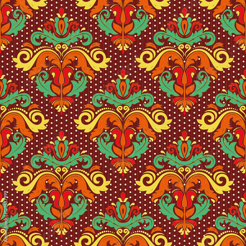 Seamless oriental pattern in the style of baroque. Traditional classic ornament. Colorful pattern