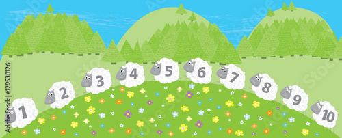 maths sheep with numbers 1 - 10 / educational illustration 