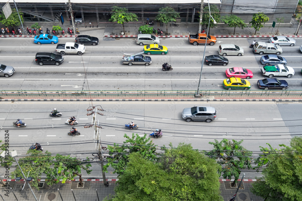 Above traffic on road in bangkok