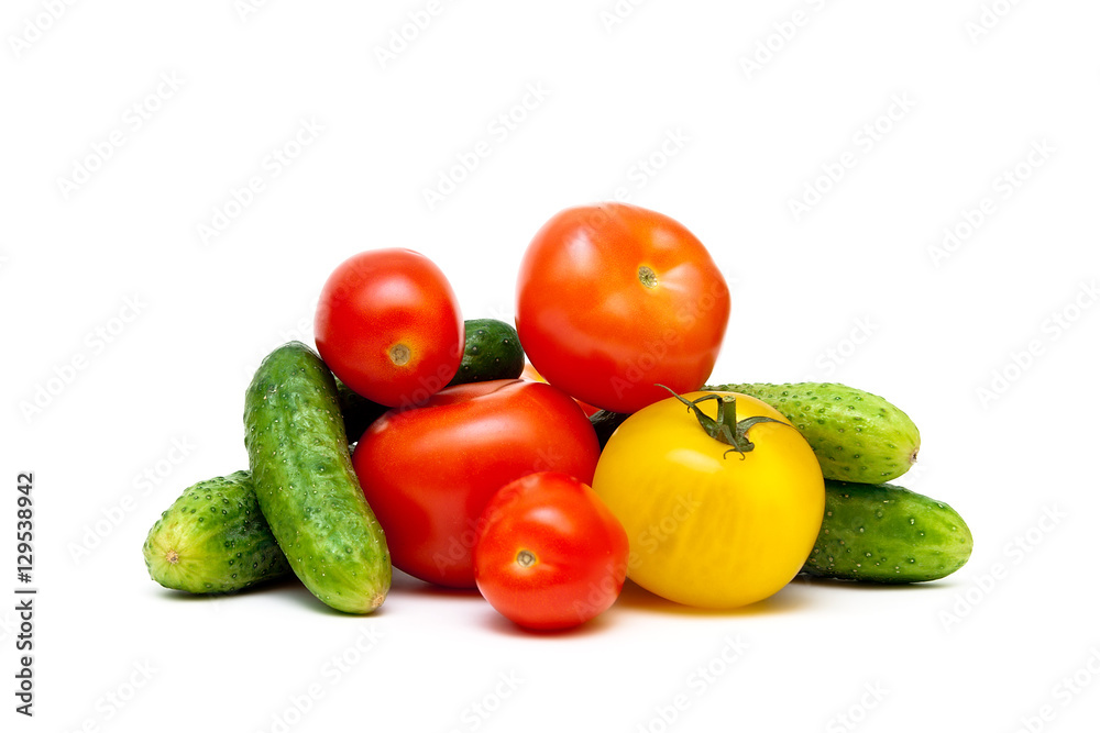 tomatoes and cucumbers isolated on white background tomatoes and cucumbers isolated on white background