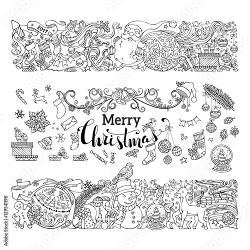Wallpaper Mural Hand-drawn doodles Merry Christmas decorations and design elements isolated on white background. Torontodigital.ca