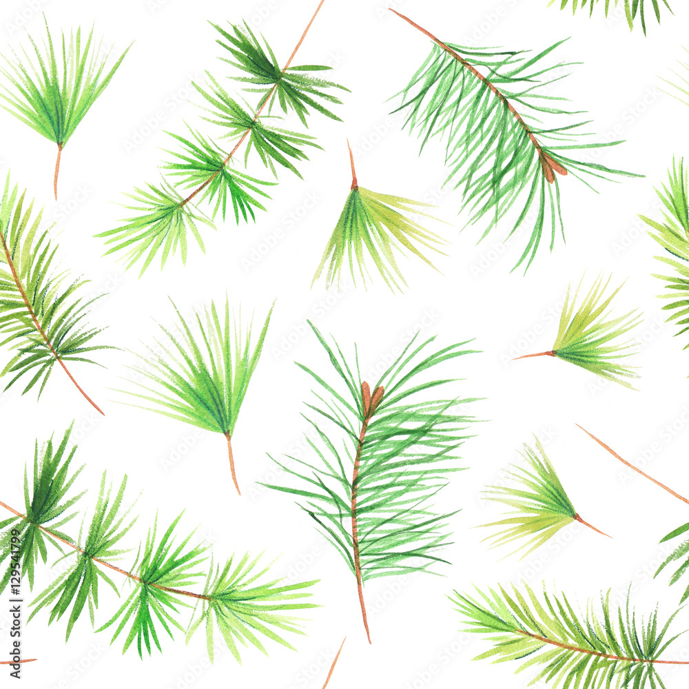 Seamless pattern with pine branches