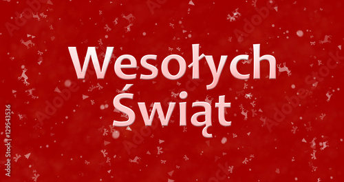 Merry Christmas text in Polish "Wesolych Swiat" on red background