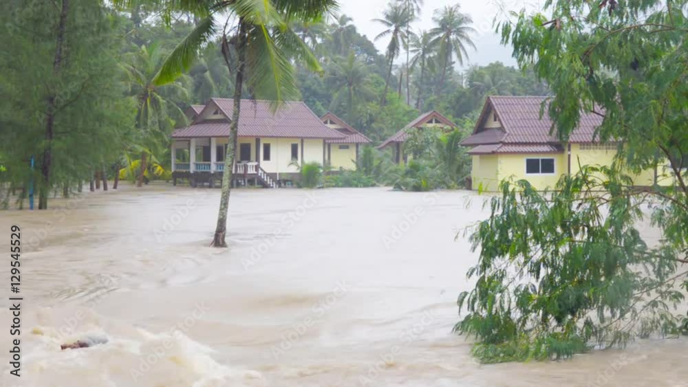 Street under flood in Koh Phangan, Thailand. December 2016