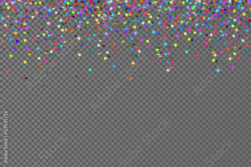 Vector falling confetti horizontal seamless pattern isolated on transparent background