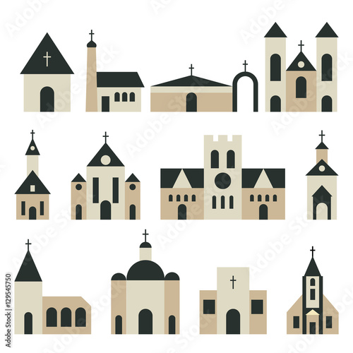 Christian church with basilica and tower vector set Fototapet