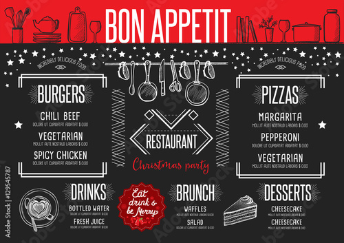Menu restaurant, food template placemat.