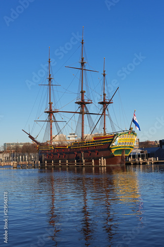 Photography The ship replica  in front of the National Maritime Museum in Amsterdam, The Net