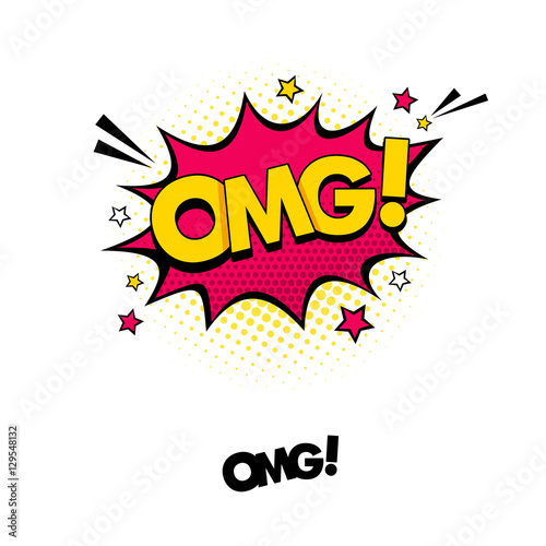 Comic speech bubble with expression text OMG!. Vector bright dynamic cartoon illustration in retro pop art style isolated on white background.