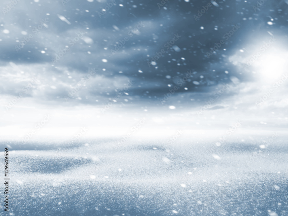 Winter background. Winter landscape with snow field and storm clouds Winter background. Winter landscape with snow field and storm clouds