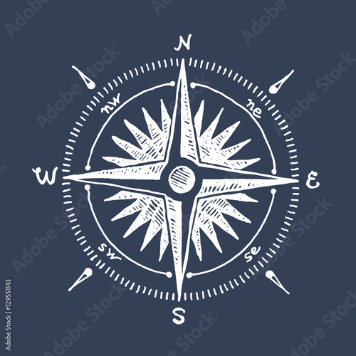Compass wind rose hand drawn vector design element