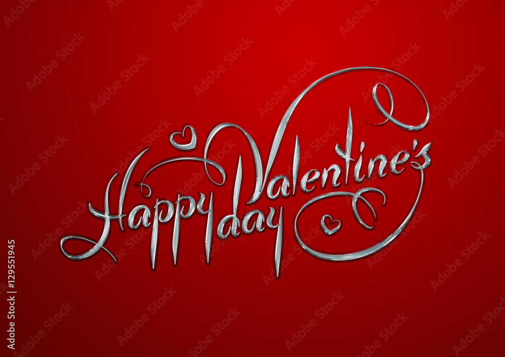 Valentines Day card. Slver shining lettering on red background. Happy Valentines Day text. Valentines Day card. Slver shining lettering on red background. Happy Valentines Day text.