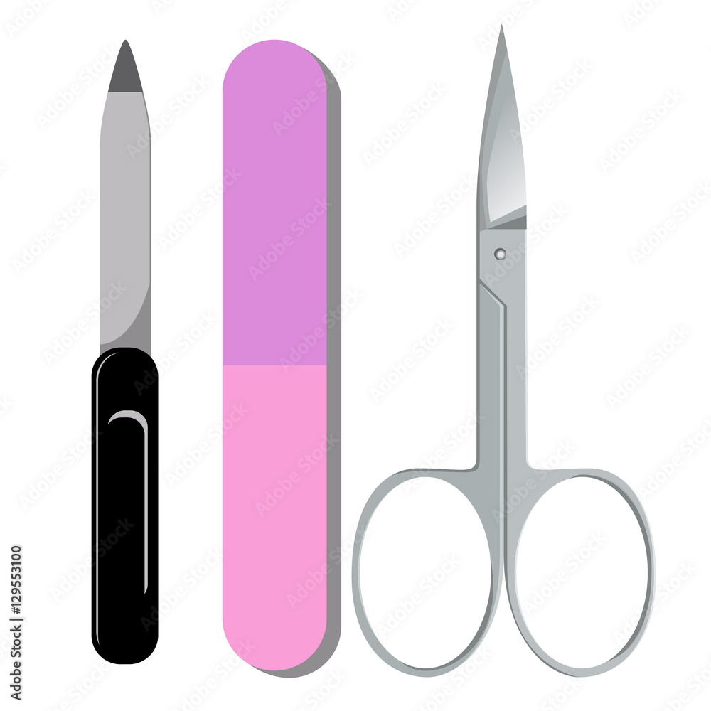 Set of of isolated accessories for nail care - manicure and pedicure. Scissors, nail files Set of of isolated accessories for nail care - manicure and pedicure. Scissors, nail files