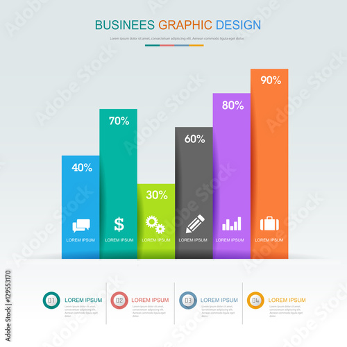 Computer laptop with business graph on screen,3d and flat vector