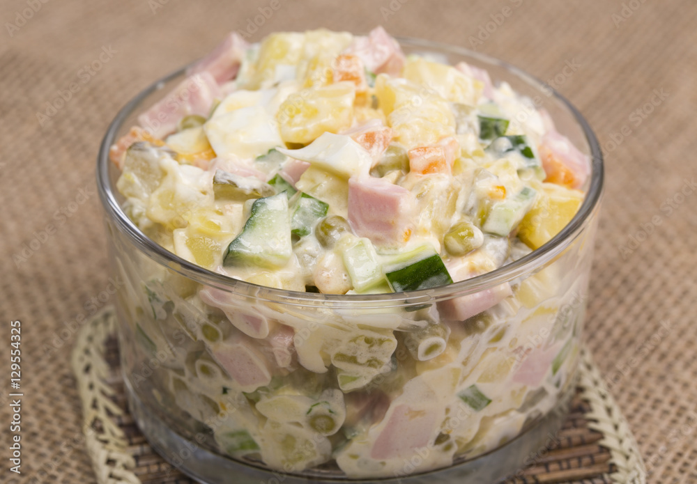 Russian traditional salad on the table Russian traditional salad on the table