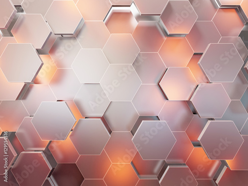 Fototapeta Naklejka Na Ścianę i Meble -  Abstract 3d-rendering background of futuristic surface with hexagons. 3D illustration