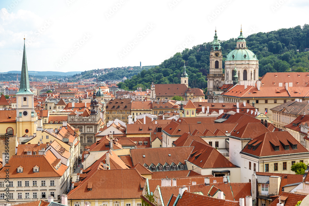 St. Nicholas church and and roofs of Prague, an aerial view