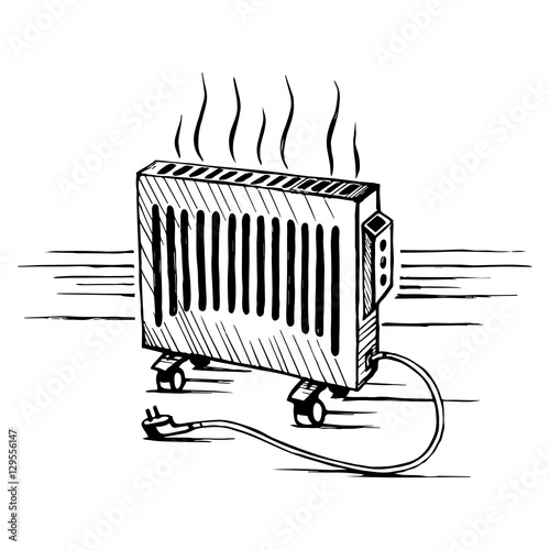 Electric heater convector appliances heater sketch.  Hand drawn engraving imitation. 