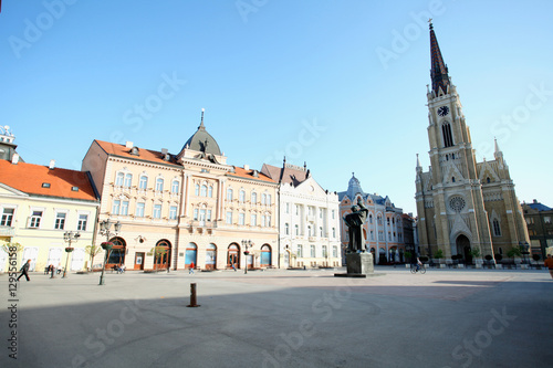 Novi Sad is the second largest city in Serbia, the capital of the province of Vojvodina. City center with monuments and public stores. 