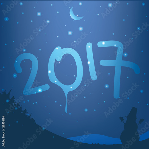 Happy new year 2017. Text on the glass. Background for your celebratory winter design.