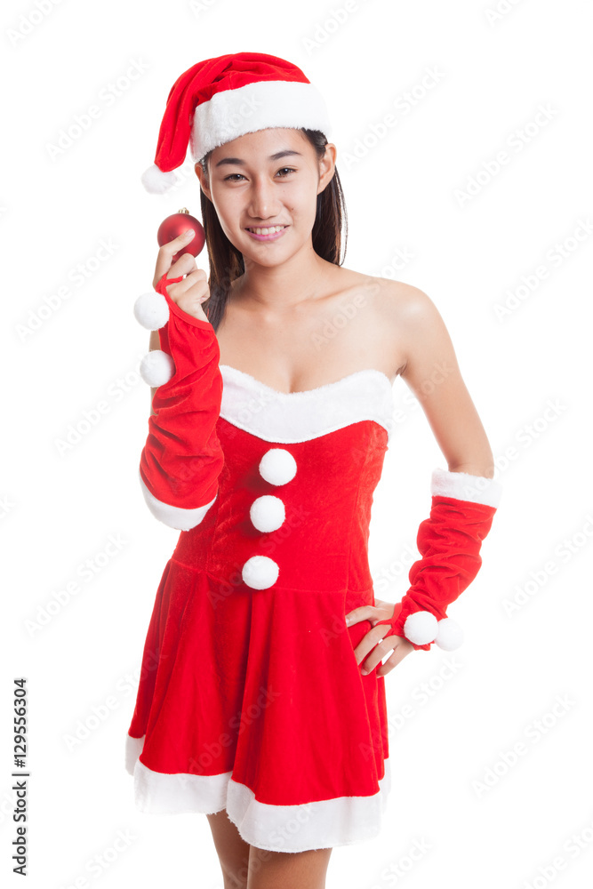 Asian Christmas Santa Claus girl with bauble ball. Asian Christmas Santa Claus girl with bauble ball.