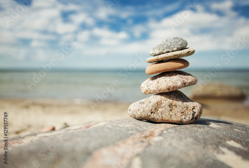Stack of stones on the seaside in summer