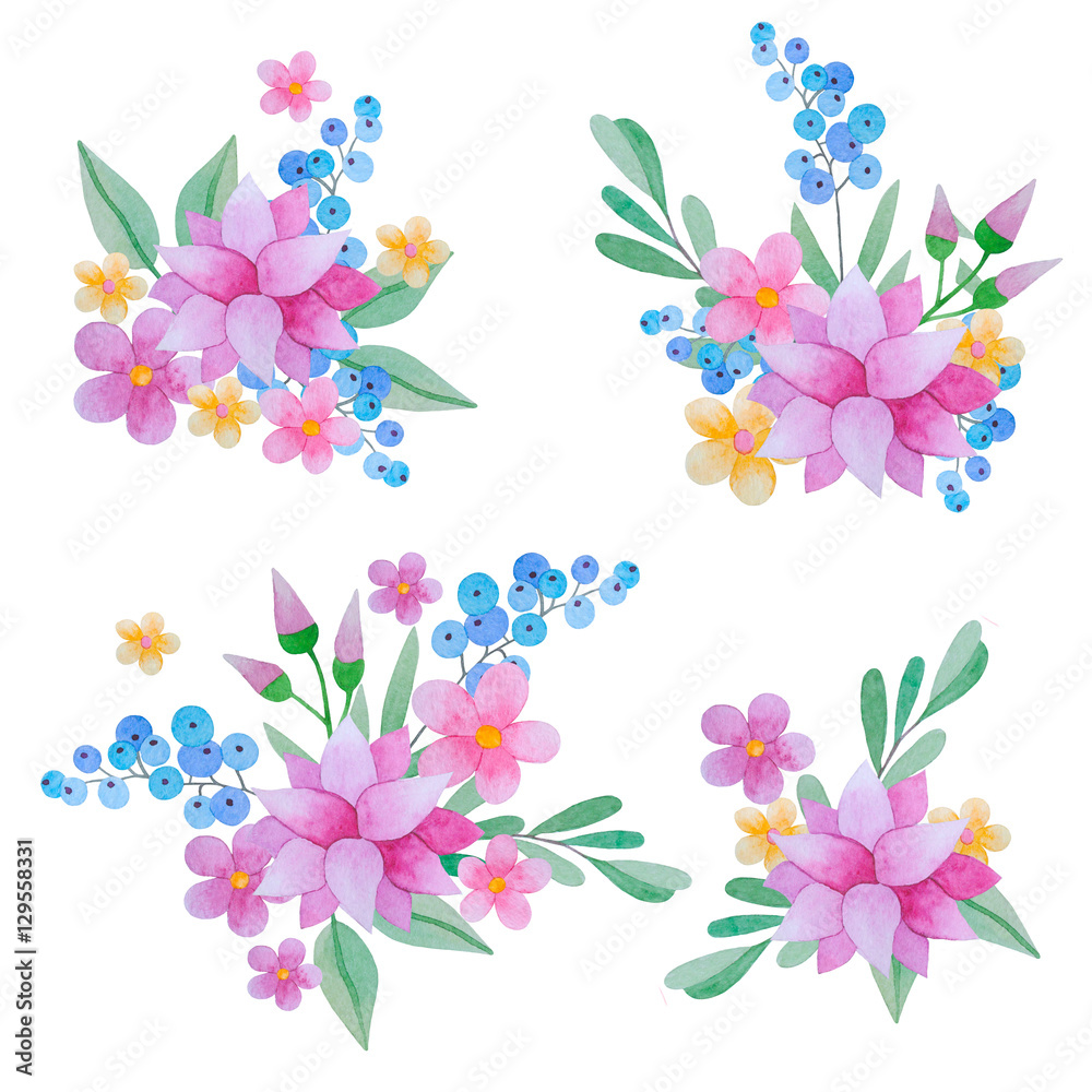 Set of watercolor flowers.