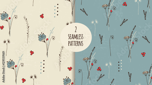 Seamless floral patterns in vintage style.