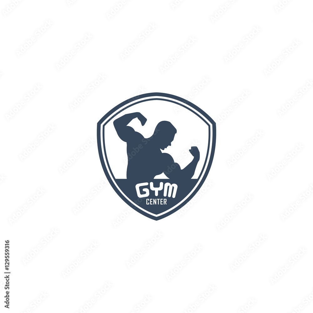 Naklejka premium Gym Fitness Shield Vector Logo Design Template