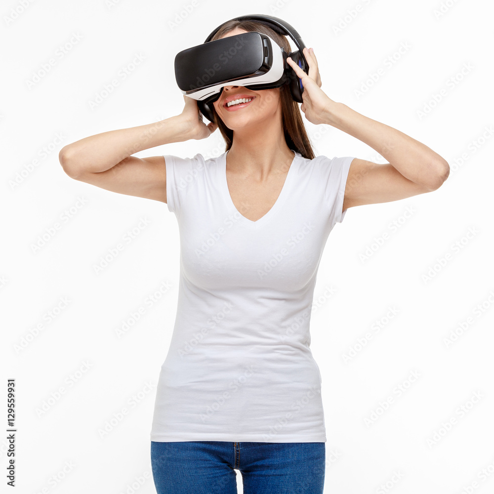 Woman with virtual reality goggles Woman with virtual reality goggles