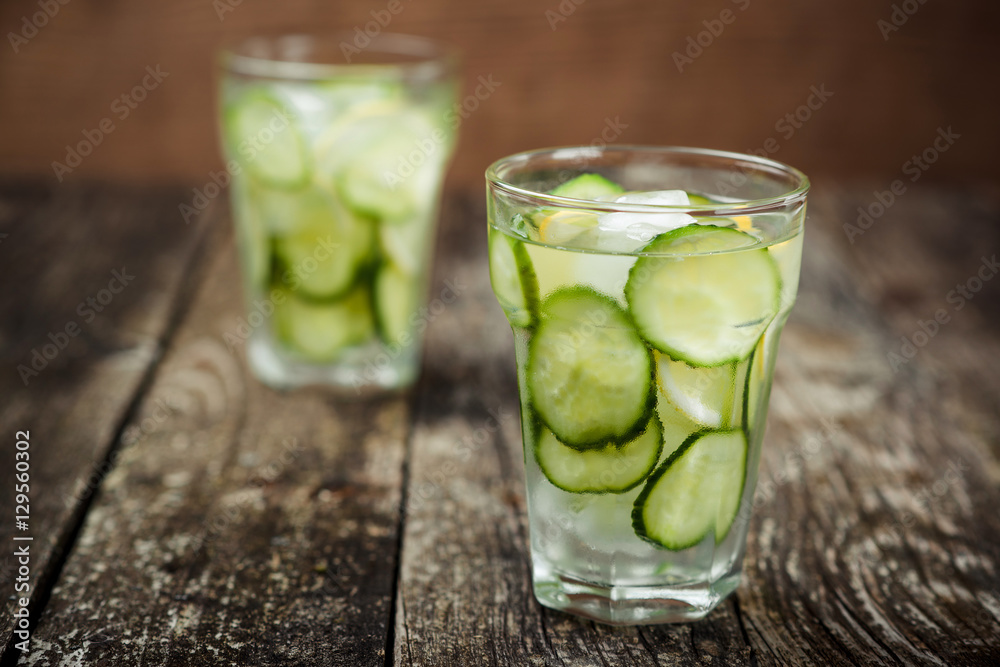 Detox water with cucumber and lemon . Detox water with cucumber and lemon .