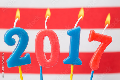 Decoration Candles, Happy New Year 2017 on graphic background