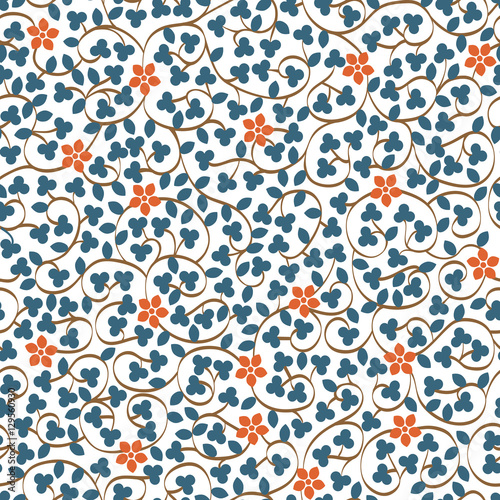 Floral seamless pattern with blooming flowers and leaves