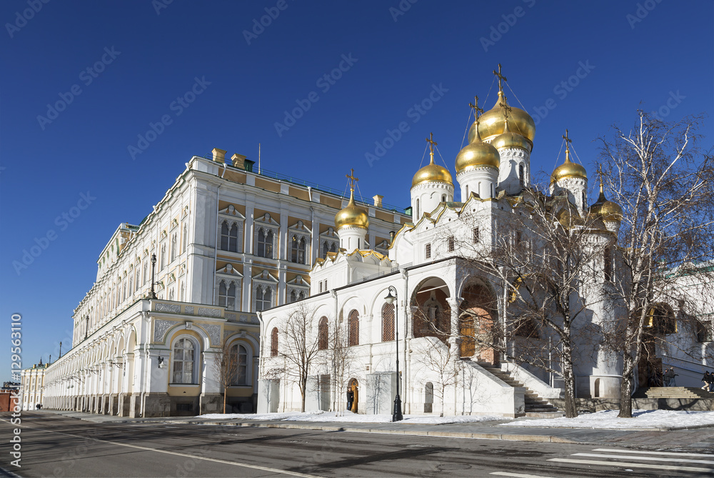 The Annunciation Cathedral of the Moscow Kremlin on a Sunny winter day, Russia