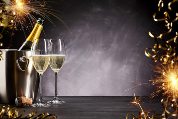 Romantic celebration with sparklers and champagne