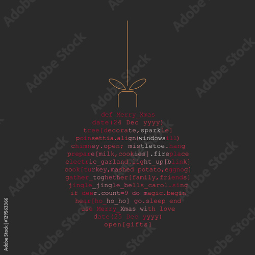 Christmas ball toy made of programming code in Ruby language