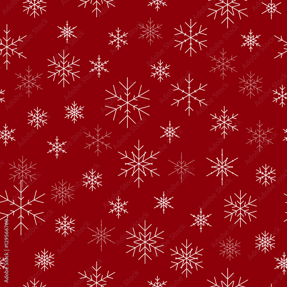 Christmas seamless pattern with snowflakes. Red background for