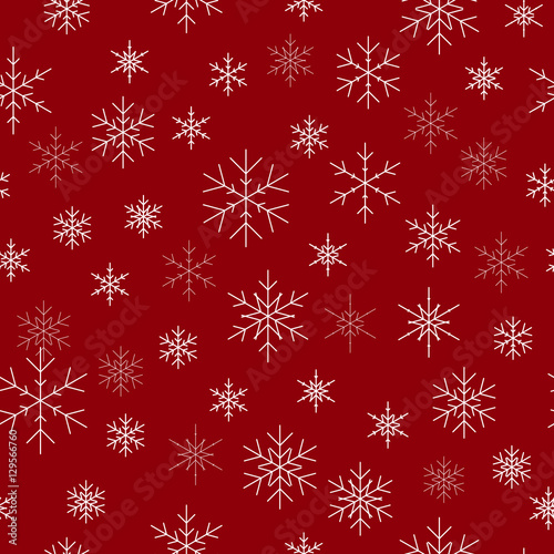 Christmas seamless pattern with snowflakes. Red background for Christmas wallpaper. Red seamless snowflake pattern. Vector illustration. Holiday design for Christmas and New Year fashion prints.