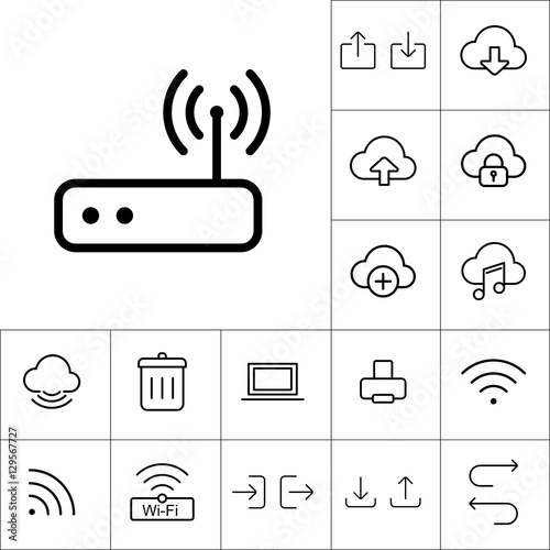 thin line wi-fi router icon on white background, web internet ic