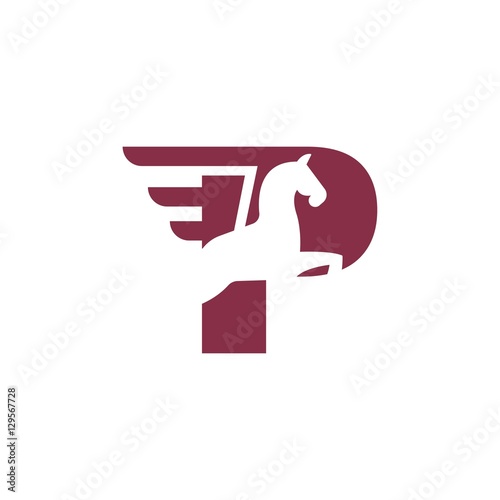 Letter P Pegasus Vector Logo Design Element