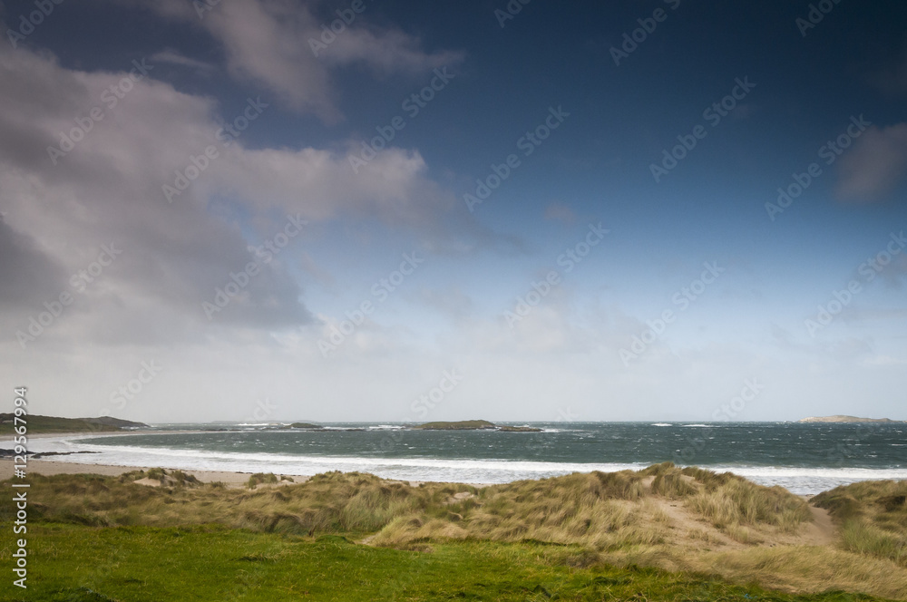 Waves breaking over Glassillaun beach in Connemara, County Galway, Ireland