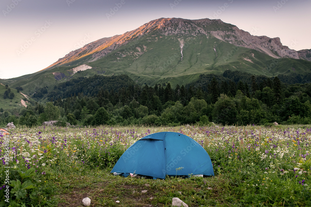 Camping tent in high mountains