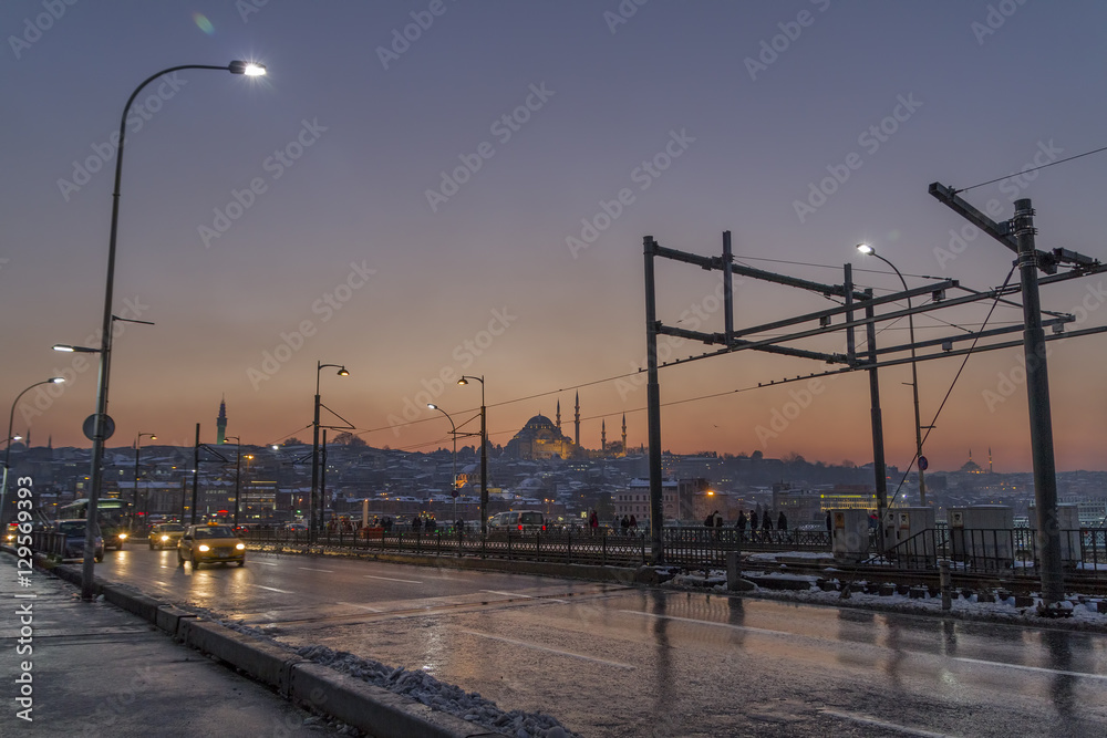 Cold Winter Day On Galata Bridge, Istanbul, Turkey