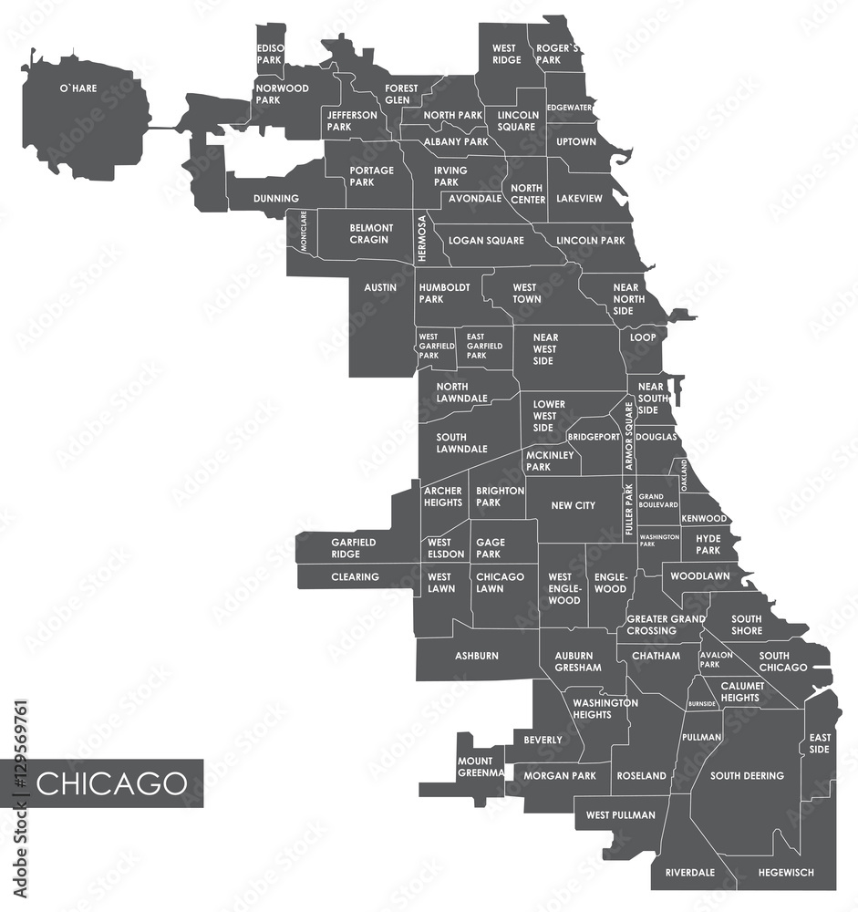 Fototapeta premium Mapa wektorowa dzielnicy Chicago